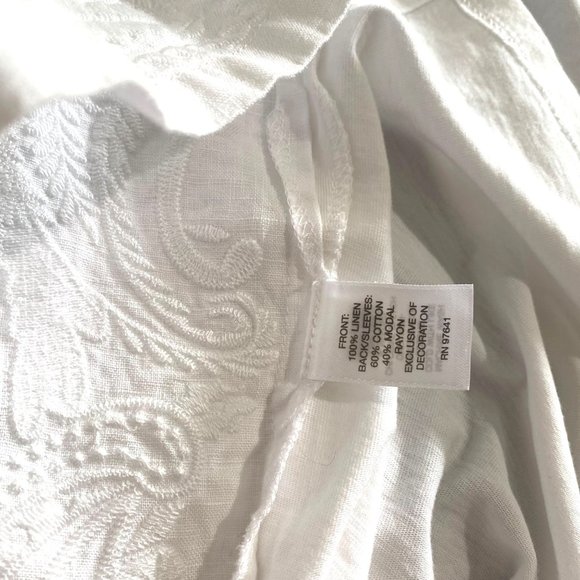 NWT size XSP XS petite J. Jill white linen tunic embroidered collar 3/4 sleeve n - Picture 5 of 9